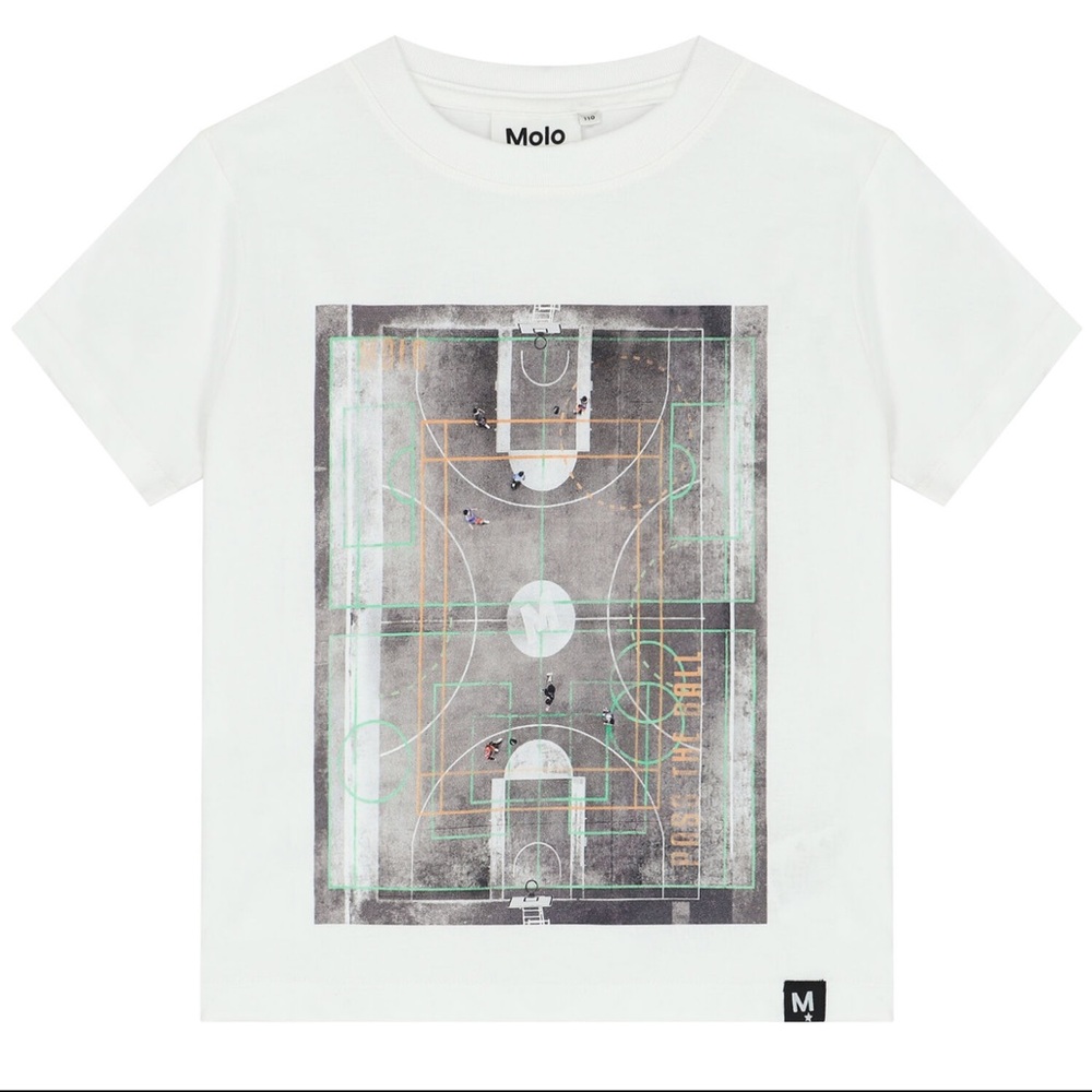 Molo White Short Sleeve Basketball Court Graphic Tee